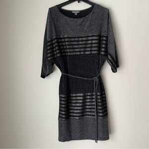 ROZ & Ali Black & Silver Metallic Black and Silver Midi Dress Size Large